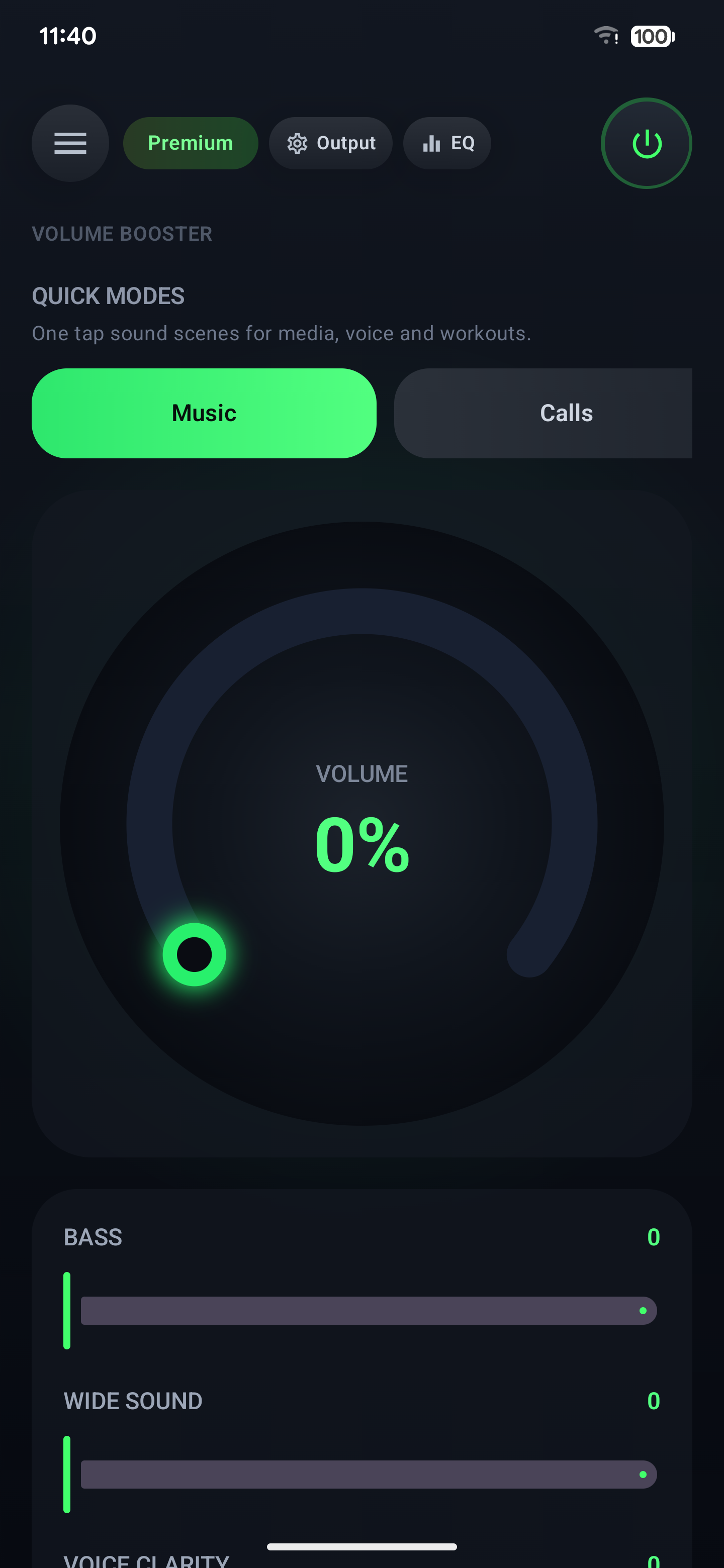 Volume Booster main screen in English