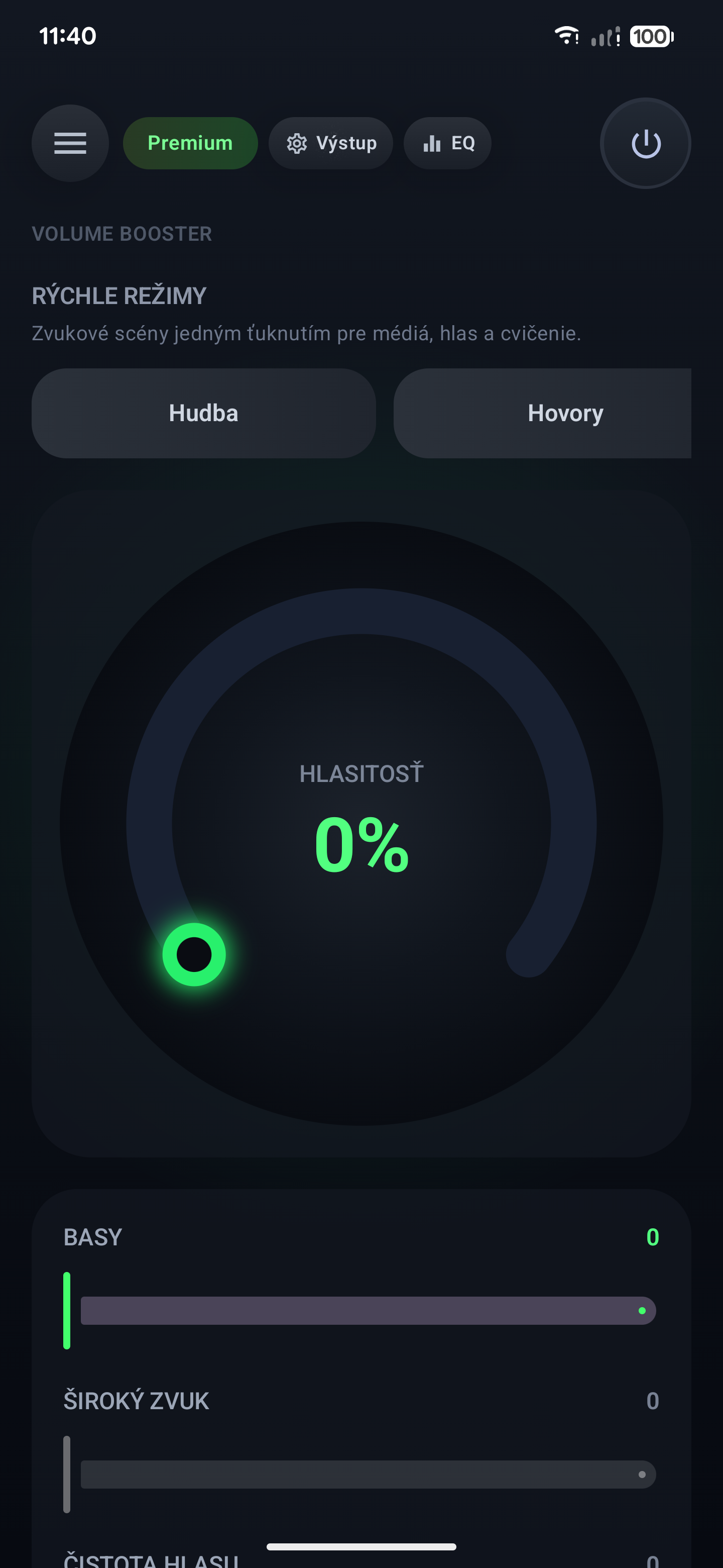 Hlavná obrazovka Volume Booster v slovenčine