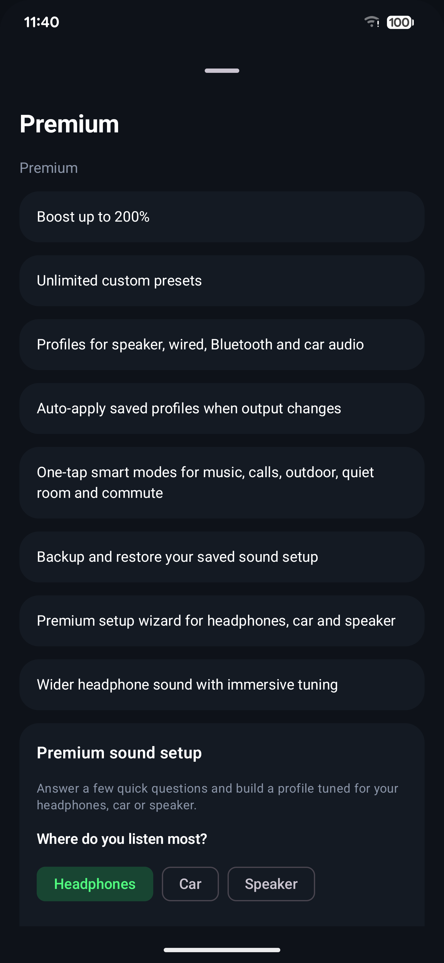 Premium screen in English