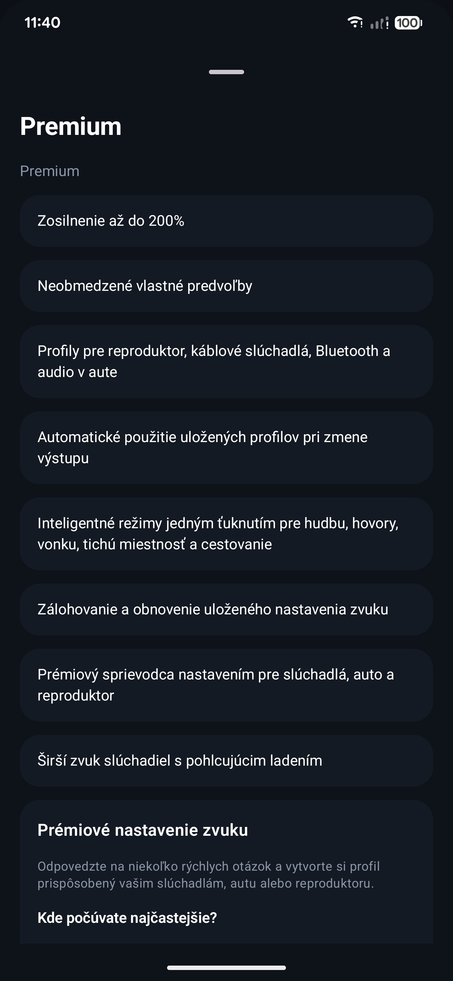 Obrazovka Premium v slovenčine